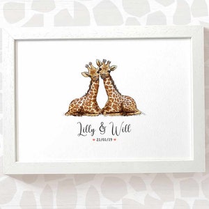 Giraffe Wedding Gifts, Personalised Print Engagement Gifts or 1st Anniversary Gift for Her, Valentines Day Gift for Him