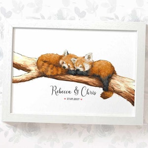 Red Panda Wedding Gifts, Personalised Print Engagement Gifts or 1st Anniversary Gift for Her, Valentines Day Gift for Him