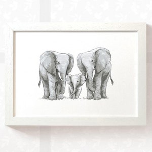 Elephant print family of 3 nursery wall art, safari baby shower gift nursery prints newborn gift, baby room decor new mum gift elephant gift