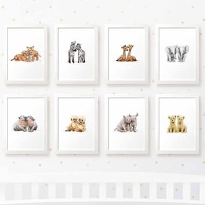 Twin safari nursery decor set of 8 prints, twin baby gift safari baby shower gift, new mum gift newborn gift, nursery wall art