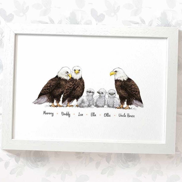 Eagle family portrait print with any names, mothers day gifts for mum, personalised birthday present for mother in law
