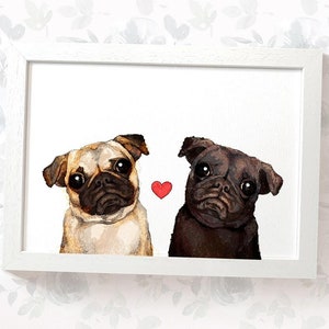Impression Pug Love, cadeaux imprimés carlin pour les amateurs de chiens, cadeau d'anniversaire en papier pour lui, cadeaux carlin cadeaux d'anniversaire d'un an pour petit ami