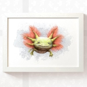 Cute axolotl nursery print, axolotl poster axolotl painting neutral nursery axolotl print axolotl art axolotl gift fish nursery salamander