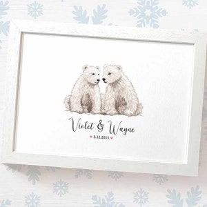 Polar Bear Wedding Gifts, Personalised Print Engagement Gifts or 1st Anniversary Gift for Her, Valentines Day Gift for Him