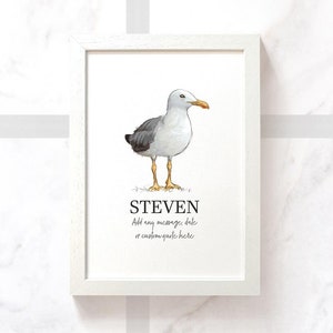 Pet Seagull print, seagull birthday gift seaside decor, seagull birthday gift nautical decor, seagull poster seaside gifts beach decor