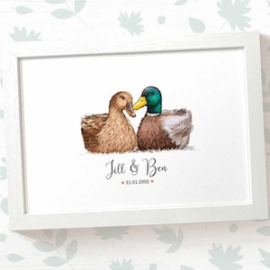 Mallard Duck Wedding Gifts, Personalised Bird Print Engagement Gifts, Valentines Day Gift for Him, Couples Gift for Her