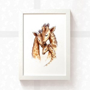 Giraffe print family of 3 nursery wall art, safari baby shower gift nursery prints newborn gift, baby room decor new mum gift giraffe gift