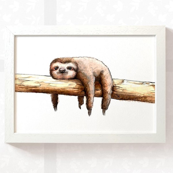 Sloth print nursery wall art, jungle nursery decor baby shower gift nursery prints, newborn gift first birthday gift sloth christening gifts