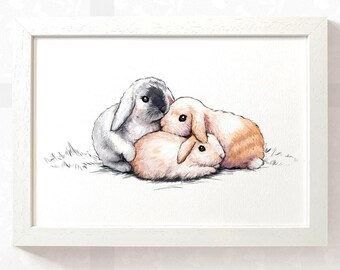 Rabbit Family Print: Bunny Nursery Wall Art