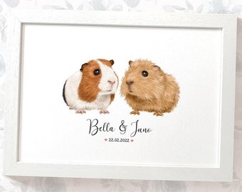 Guinea Pig Wedding Gifts, Personalised Print Engagement Gifts or 1st Anniversary Gift for Her, Valentines Day Gift for Him