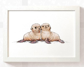 Dekoracja ścienna do pokoju dziecięcego z nadrukiem foki, prezent na baby shower dla bliźniąt, prezent dla noworodka, prezent dla bliźniąt, dekoracja pokoju dziecięcego, prezent dla nowej mamy z motywem foki