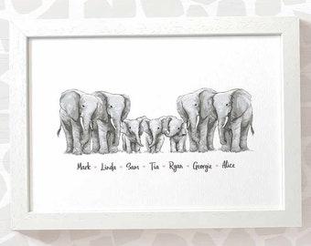 Elephant family portrait, personalised print new mum gift, first time parents gift for mom, adoption gifts for family, mother in law gift