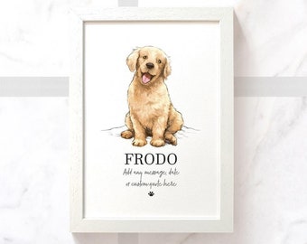 Golden Retriever print dog lover gift, dog memorial pet loss gift, new puppy gift dog first birthday, retriever gifts for dog lover