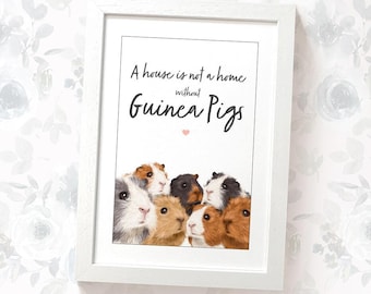 Guinea Pig print with quote "A house is not a home without guinea pigs"