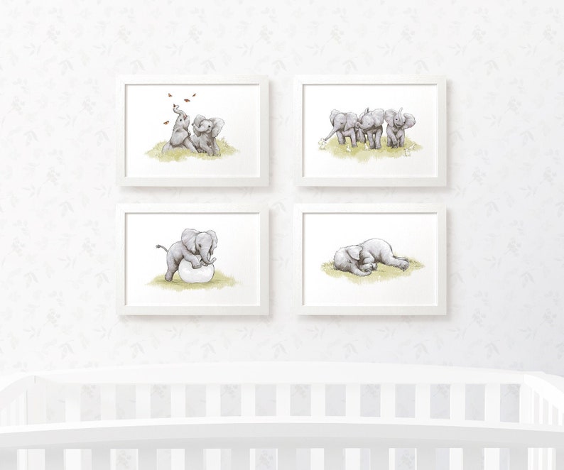 Set of 4 Baby Elephant Prints Nursery Safari Decor Elephant Etsy UK
