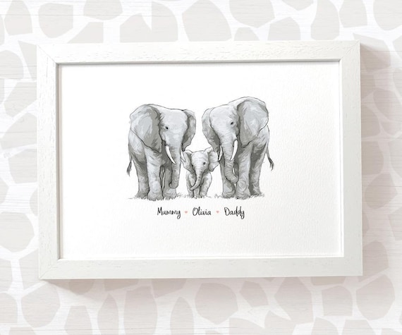 Elephant Family Tree Set of 3 Prints Christmas Gift 50th -  Portugal