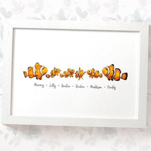 Clown fish family portrait print with any names, mothers day gifts for mum or dad, personalised grandparent gifts, mother in law gift