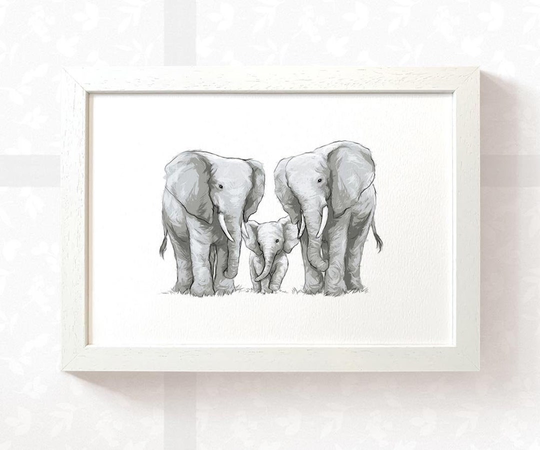 Elephant Print Family of 3 Nursery Wall Art Safari Baby - Etsy