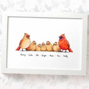 Cardinal family portrait print with any names, mothers day gifts for mum or dad, personalised grandparent gifts, mother in law gift