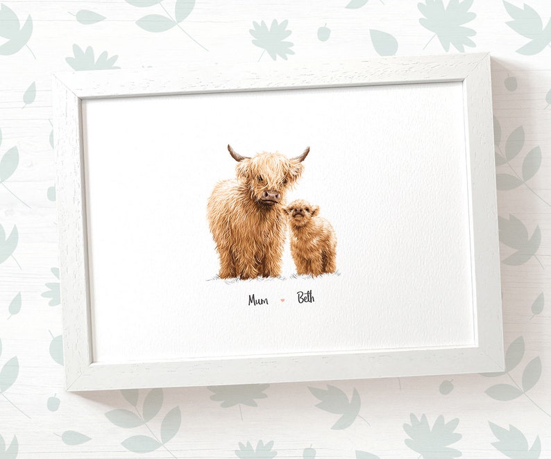 Highland Cow Family Names Custom Print Highland Cattle Etsy