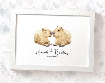 Personalised Capybara Wedding Print – Cute Couple Portrait, Anniversary Gift, Romantic Animal Art