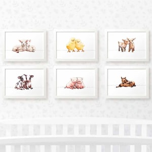 Twin Farm Animal Nursery Prints: Baby Room Decor (Set of 6)