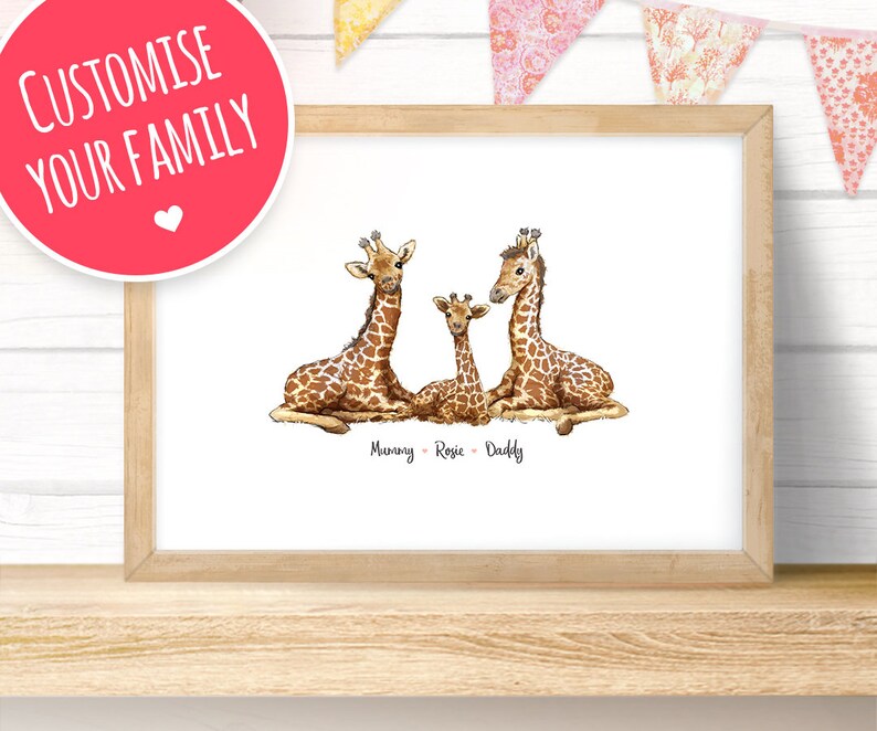 Giraffe Family Names Custom Print Giraffe family print image 0