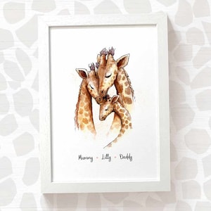 Giraffe print safari nursery family of 3, safari baby shower gift, baby boy gift, baby girl gift, 1st birthday gift, jungle nursery decor