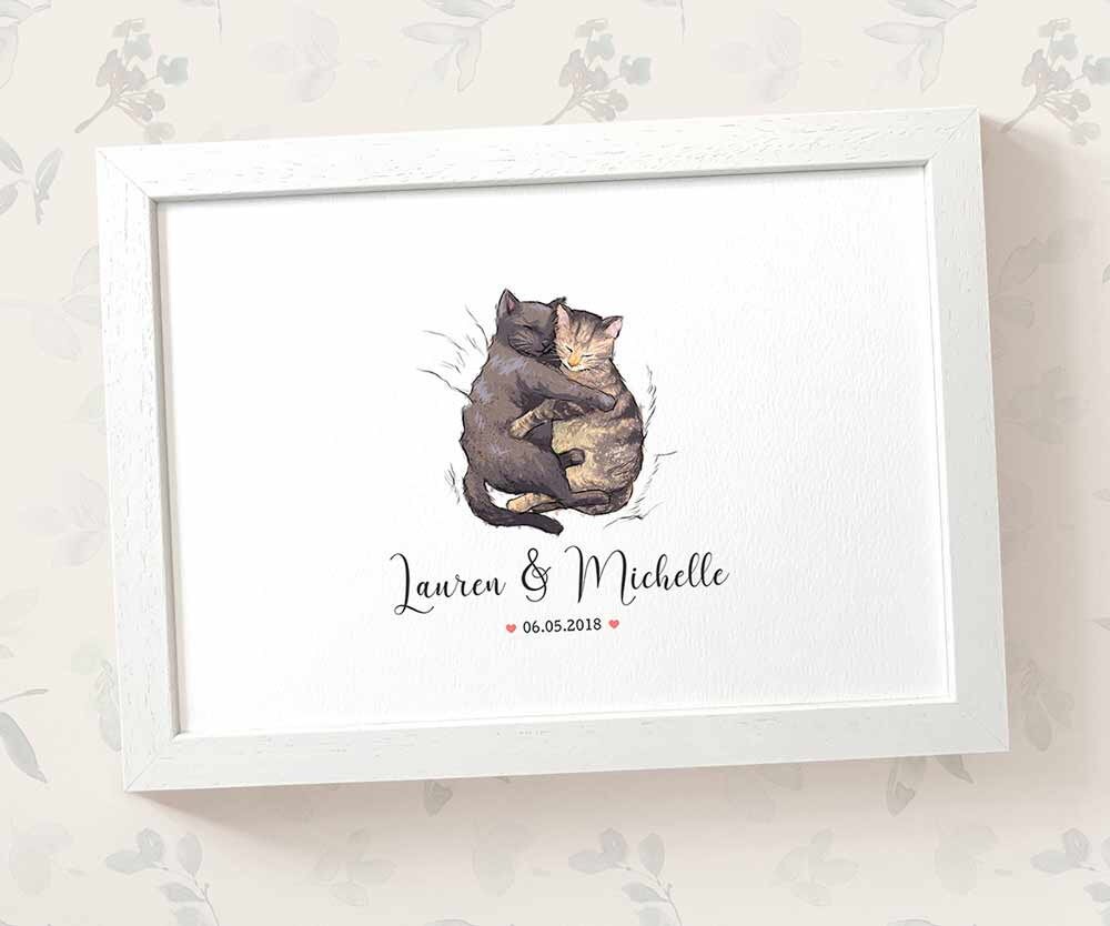 GERAHMTe Katze Hochzeit Geschenk Kunstdruck Kuscheln Katzen Etsy
