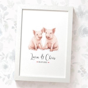 Pig Wedding Gifts, Personalised Print Engagement Gifts or 1st Anniversary Gift for Her, Valentines Day Gift for Him