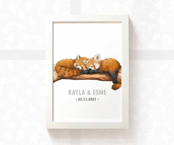 Twin Red Pandas Nursery Name Sign Red Panda Nursery Baby Etsy Uk