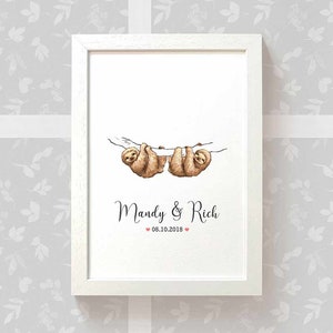 Sloth Wedding Gifts, Personalised Print Engagement Gifts or 1st Anniversary Gift for Her, Valentines Day Gift for Him image 5