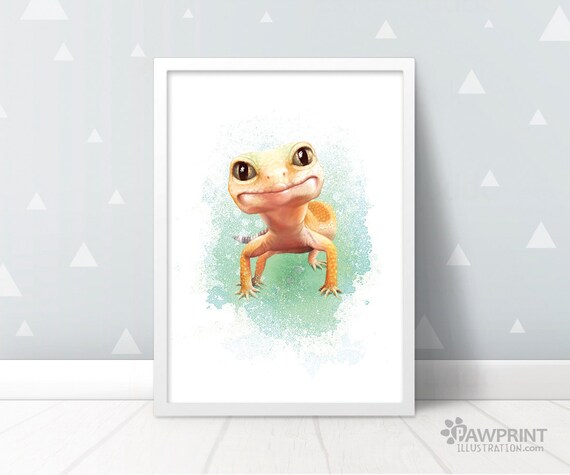 Leopard Gecko Print Yellow Leopard Gecko Wall Art Reptile Etsy
