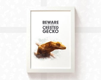 Crested Gecko Art Print – Aangepast citaat decoratie reptielenkamer, hagedis muurkunst en cadeau voor gekkoliefhebbers