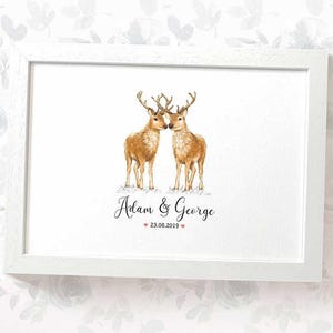 Cadeaux de mariage avec cerf, cadeaux de fiançailles imprimés personnalisés ou cadeau de 1er anniversaire pour elle, cadeau de Saint-Valentin pour lui