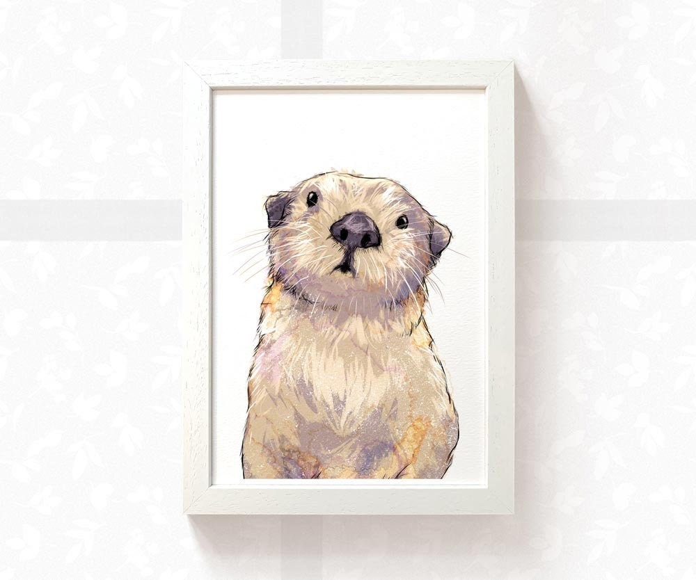 Otter Canvas Cute teen girl gift Bedroom wall art Otter print Girls bedroom decor animal nursery art Watercolor painting Whimsical decor Otter Canvas Cute teen girl gift Bedroom wall art Otter print Girls bedroom decor animal nursery art Watercolor painting Whimsical decor
