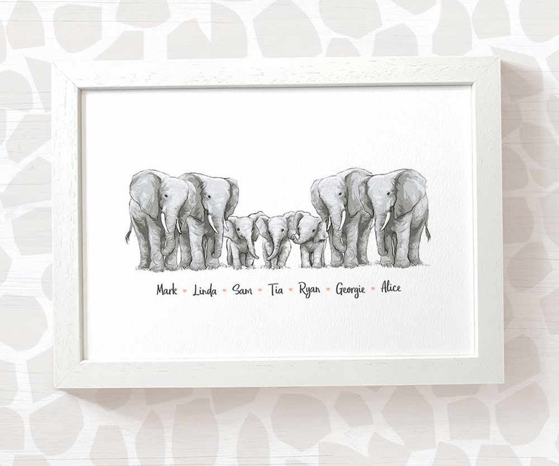 Elephant family portrait, baby's first christmas gifts for mum, personalised gifts for dad, grandparent gifts, mother in law gift 