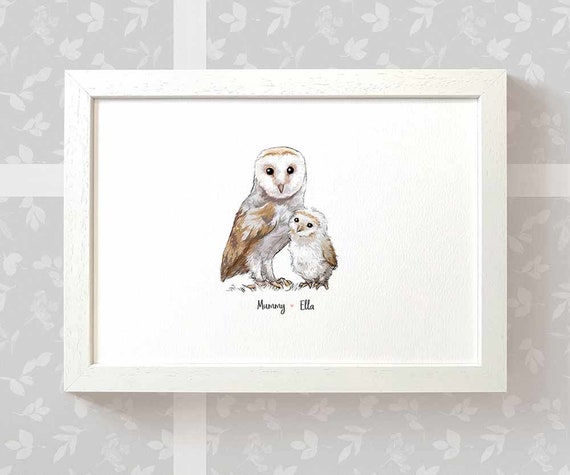 Owl Family Portrait Print With Any Names, Mothers Day Gifts for
