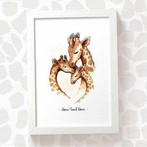 Giraffe print safari nursery family of 3, safari baby shower twin baby gift, 1st birthday gift safari nursery jungle nursery decor