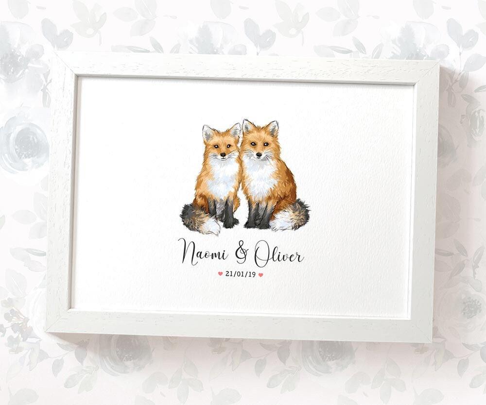 Impresión de boda de zorro: ilustración personalizada de pareja, regalo de  aniversario, obra de arte de amor en el bosque - Etsy México, image size:1000x834