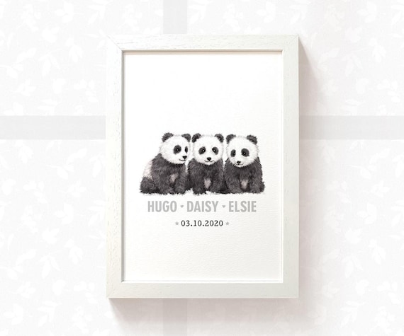 deken Zwembad Radioactief Triplet Panda Bear Baby Name Print panda baby Triplets gift - Etsy België