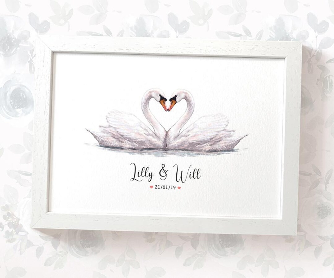 SchwanHochzeitsGeschenke, personalisiertes VogelDruckVerlobungs