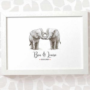 Elefant Hochzeitsgeschenke, personalisierte Druck Verlobungsgeschenke oder 1. Jahrestag Geschenk für Sie, Valentinstag Geschenk für Ihn