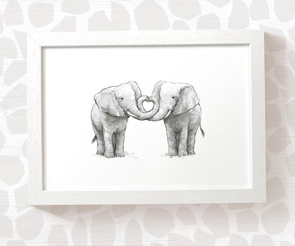 Elephant Couple Art Print Elephant anniversary gift for Etsy