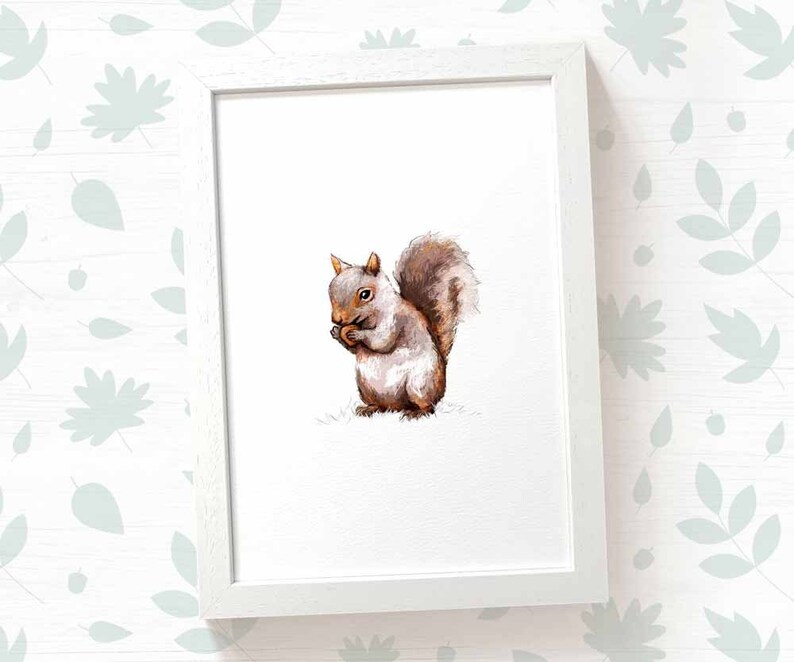 Squirrel print woodland nursery decor, woodland baby shower gift, newborn gift woodland nursery prints, new mum gift squirrel gifts image 1