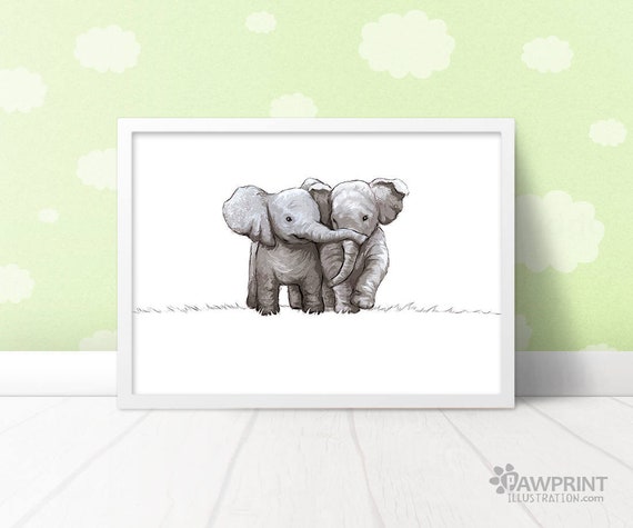 New Baby *Christening* Baby Shower Gift Idea Personalised Elephant Twins Print