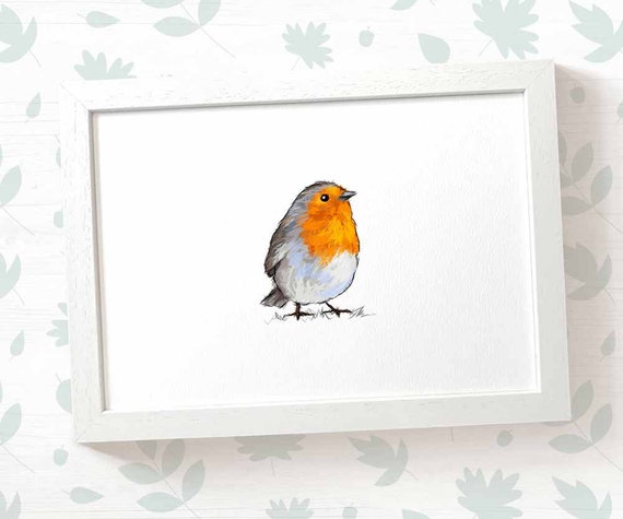 GICLEE print baby shower gift Baby Robin Bird Painting Red Robin nursery art gift