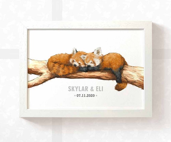 Twin Red Pandas Nursery Name Sign Red Panda Nursery Baby Etsy Uk