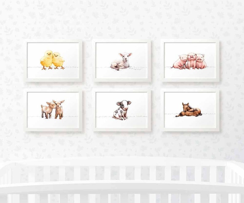 Farm Animal Wall Art Set of 6 Prints Farm Animal Nursery Etsy UK