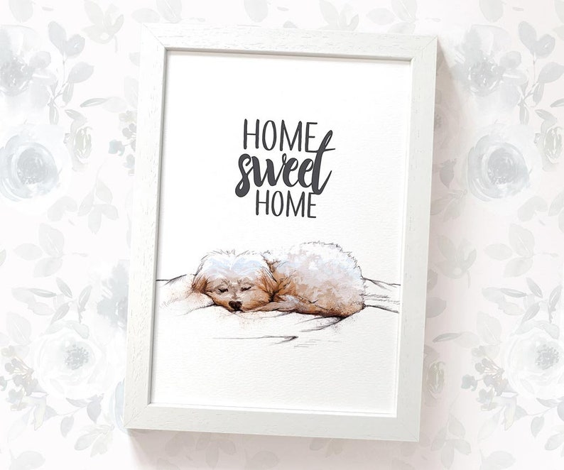 Maltesischer Hund Home Sweet Home Einweihungsgeschenk für besten Freund neues Zuhause Geschenk Malteser Hunde Geburtstagsgeschenk Hundewandkunst. Bild 1